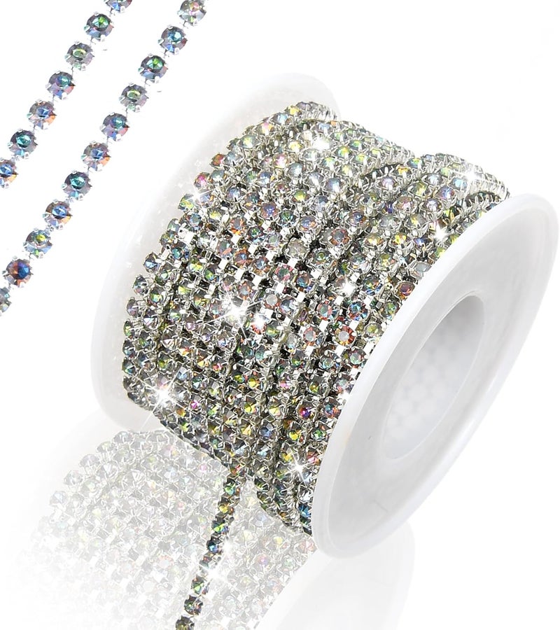 Dropower 10 Yards Rhinestone Chain, SS12/3mm Crystal Rhinestones Close Chain Trim, Bling Diamond Cup Chain for Jewelry Clothing Shoes Wedding Party Decoration(Multicolored) - Image 1